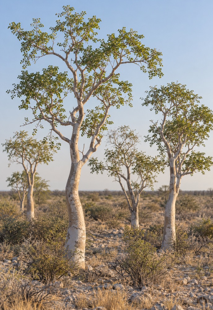 Pale-trunked Moringa trees in Etosha’s Fairy Tale Forest
